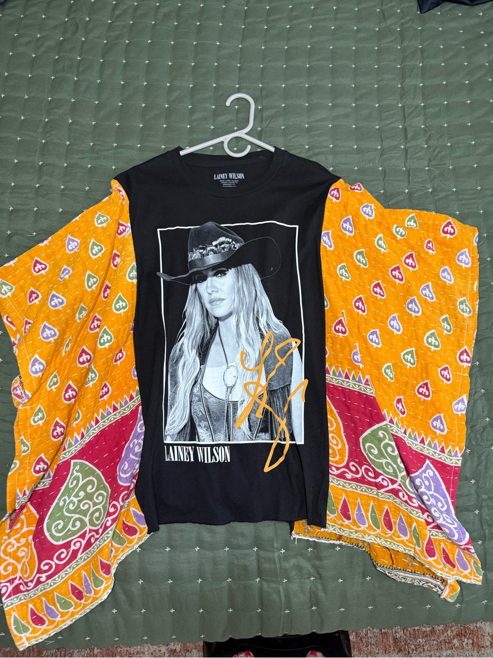Black Graphic Tee with Yellow Accent